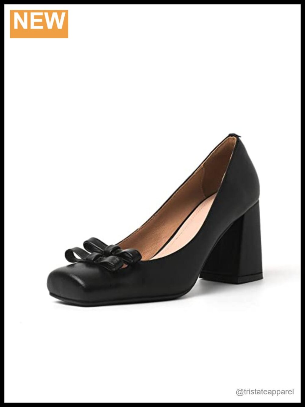 High Chunky Heel Square Toe Leather Pumps Slip On Heels